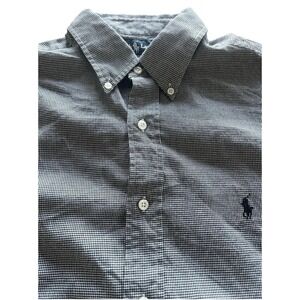 Ralph Lauren Yarmouth Gray Black Gingham Check Button Down Sleeve Sz 16 34/35
